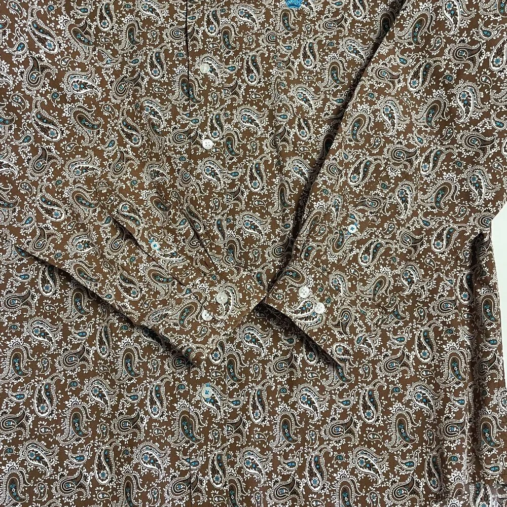 Cinch Shirt Men's Large Brown 100% Cotton Paisley Long Sleeve Button Up Western - Picture 7 of 13